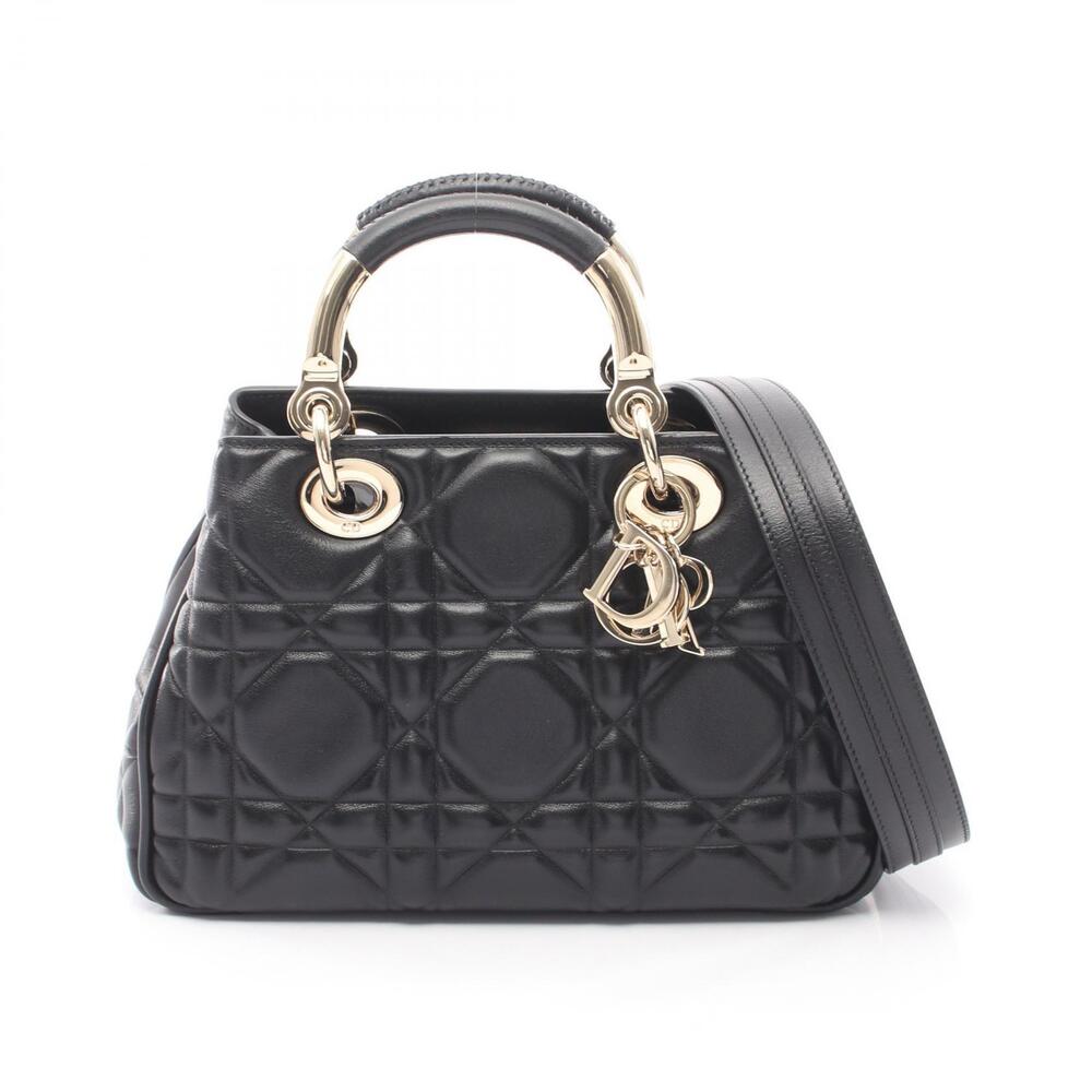Christian Dior Lady Handbag Leather Black